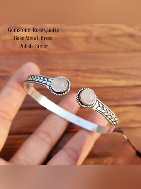 925 Silver Polish Rainbow Moonstone Cuff Bracelet